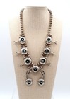 Native American Sterling Silver Turquoise Shadow Box Naja Squash Blossom 18  Nec