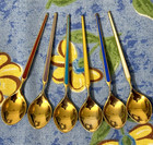 Vintage J  Tostrup  norway  Gilt   Enameled Sterling Tea coffee Spoons  Set Of 6