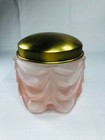 Art Deco Draped Glass Vanity Jar In Pink Frost With Sculpted Bottom   Metal Lid