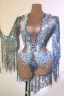 New Women Rhinestones Sequin Fringes Bodysuit Dancer Singer Costume Stage Wear