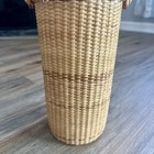 Vtg Tall Semi-circle Nantucket Style Basket W  Wood Swing Handle Nautical Wall