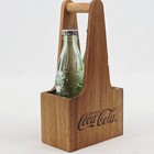 Coca-cola Glass Bottle Salt   Pepper Shakers W Wooden Caddy Holder