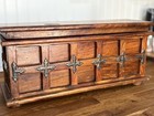 Vintage Antique Spanish Walnut Wood Trunk Box Metal Accents Hinge Lid 1960s