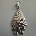Native Chief Head Face North America Pendant  Silver Plated 24 Inch Chain Indian