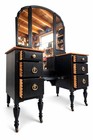 Antique Makeup Vanity   Dressing Table Black Brass Trifold Mirror Art Deco 1920s