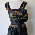 Vintage 1930s Rare Black Embroidered Floral Hungarian Czech Pinafore Dress Small