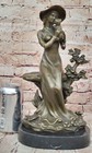 Rare Signed Lady W  Dog Bronze Statue Figurine Art Deco Sculpture Figure Statue