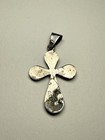 Sterling Silver  Abalone Shell Inlay Cross Pendant Religious Amulet Teardrop