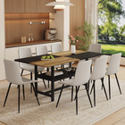 Black And Wood Spliced Dining Table Set With 8 Light Gray Pu Chairs And Storage