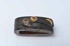Fuchi Kashira Japanese Antique Tsunemichi Chrysanthemum Design Shakudo Edo Era
