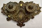 Vintage Art Nouvean Brass Double Inkwell  Beautifully Ornate it   s Marked Bw Wow 