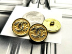 2 Pcs Chanel Cc Logo Stamped Gold Clear Rhinestone Round Buttons 20mm Set Of 2