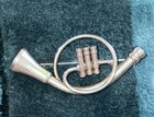 Vintage French Horn Brooch Pin Polished Silver Tone