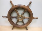 Antique Wooden Ship Helm 50cm Diameter Vintage Maritime Decor