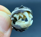 19th C  Silver Bavarian Charivari Charm Victorian Watch Chain Fob Animal Teeth