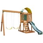 Wooden Outdoor Swing Set With Slide Rock Wall Sandbox Clubhouse For Kids 3-7
