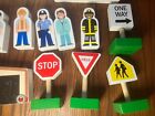 Wooden Town Playset Lot Of 31 Melissa   Doug Buildings Vehicles Signs People