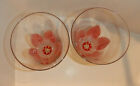 Vtg  Pair Of Hand Painted Pink Tulips On A Clear Stemmed Dessert Glass 5-1 2  T 