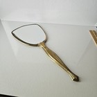 Vintage Gold Tone Hand Mirror Vanity Art Deco Engraved Floral Basket Pattern 13 