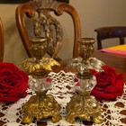 Vintage Hollywood Regency Ornate Gold Cast Brass Crystal Candlestick Holders