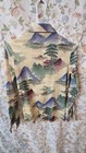 Vintage 1970s Ship N Shore Blouse Scenic Asian Landscape Print Pointed Collar Xs