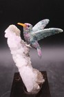 Peter Muller Hand Carved Ruby Zoisite Hummingbird On Amethyst Flower Base