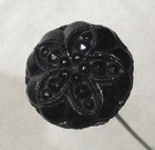 Antique Black Glass Hatpin   Facet  Floral Design   Jet Mourning Hat Pin