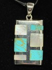 925 Sterling Silver Turquoise Mother Of Pearl Inlay Rectangle Pendant J Hallmark