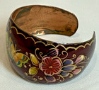 Vintage Hand Painted Enamel On Copper 7 5  Cuff Bracelet  Flowers Butterfly Boho
