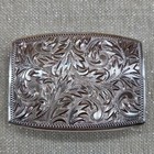 Vintage Sterling Silver 950 Etched engraved Belt Buckle Rectangle Excellent