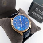 Bulova Men s 97b170 Wilton Blue Gold Chronograph Quartz Leather 46 5mm New Watch