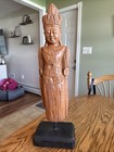 Hand Carved Wood Buddha Statue Mounted On Wooden Base  Just Under 2ft Tall