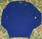 Vtg Polo Ralph Lauren Royal Blue Cotton Crewneck Sweater Large Nwt