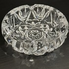 Crystal Cut Glass Clear Large  Ashtray 6 5  Cigar Cigarette Heavy Thick Vintage