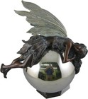 Napco 12-inch Tall Bronze Fairy Resting On Gazing Ball  New  17092  Fairies Wing