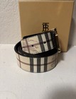 Burberry Men s Check Belt Gold-tone Buckle Designer Beige Black Size 36  
