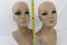 2 Vintage Fiberglass Mannequin Head Wig Display Painted Eyes Halloween Bust