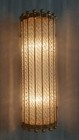 Pair Vintage Art Deco Brass   Ribbed Glass Rod Light Fixture Wall Sconces Lamp