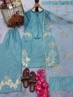 New Party Wear Sky Blue Natural Crepe Kurta Palazzo With Dupatta For Women