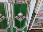 Antique Stained Glass Window  s Victorian Glass Window Greens   Wine 14  X 39 
