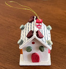 Vintage Russ Gingerbread House Ornament W colorful Trim   Hearts White wooden