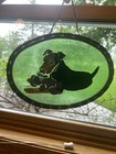Handmade Fused Glass Dog Fox Terrier teddy  Sun Catcher Forged Metal Frame Hangs
