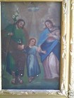  antique Mexican Retablo la Sagrada Familia 19th Century Oil On Tin
