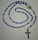 Vintage Sterling Silver Prayer Rosary 22  Catholic Religious Crucifix Blue Beads