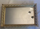 Vintage Gold Metal Vanity Dresser Mirror Tray Make-up Trinket Hollywood Regency