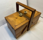 Vintage Wood Sewing Box Accordion 2 Tier Fold Out Chest 16  X 8  W  Brass Knobs