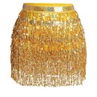 Gold Sequin Belly Dance Hip Scarf Yellow Chiffon Fringe Rave Wrap Skirt Us 12-14