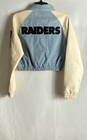 Nfl Team Apparel Women s Raiders Bomber Jacket Denim Faux Leather Sz L Nwt