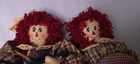 Vtg Handmade Primitive Rag Doll Raggedy Ann Andy 2 Signed Folk Prairie Knitting