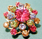 Antique 30s Button Brass Deco Faceted  Pronged Rhinestones Multicolor  1 1 8 d
